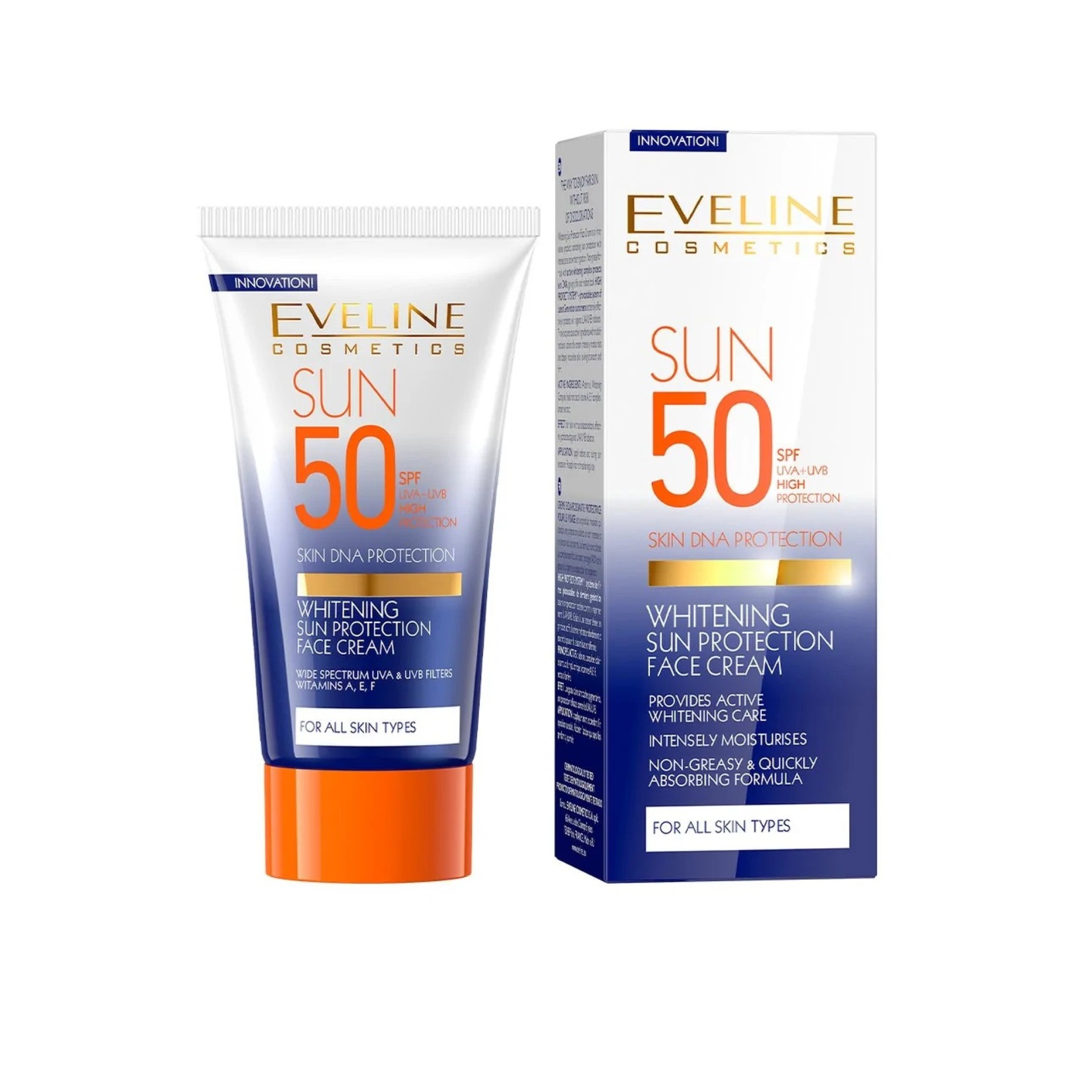  ضد آفتاب بی رنگ روشن کننده اولاین اس پی اف 50 حجم 50 میلی لیتر - EVELINE WHITENING SUN PROTECT SPF50 