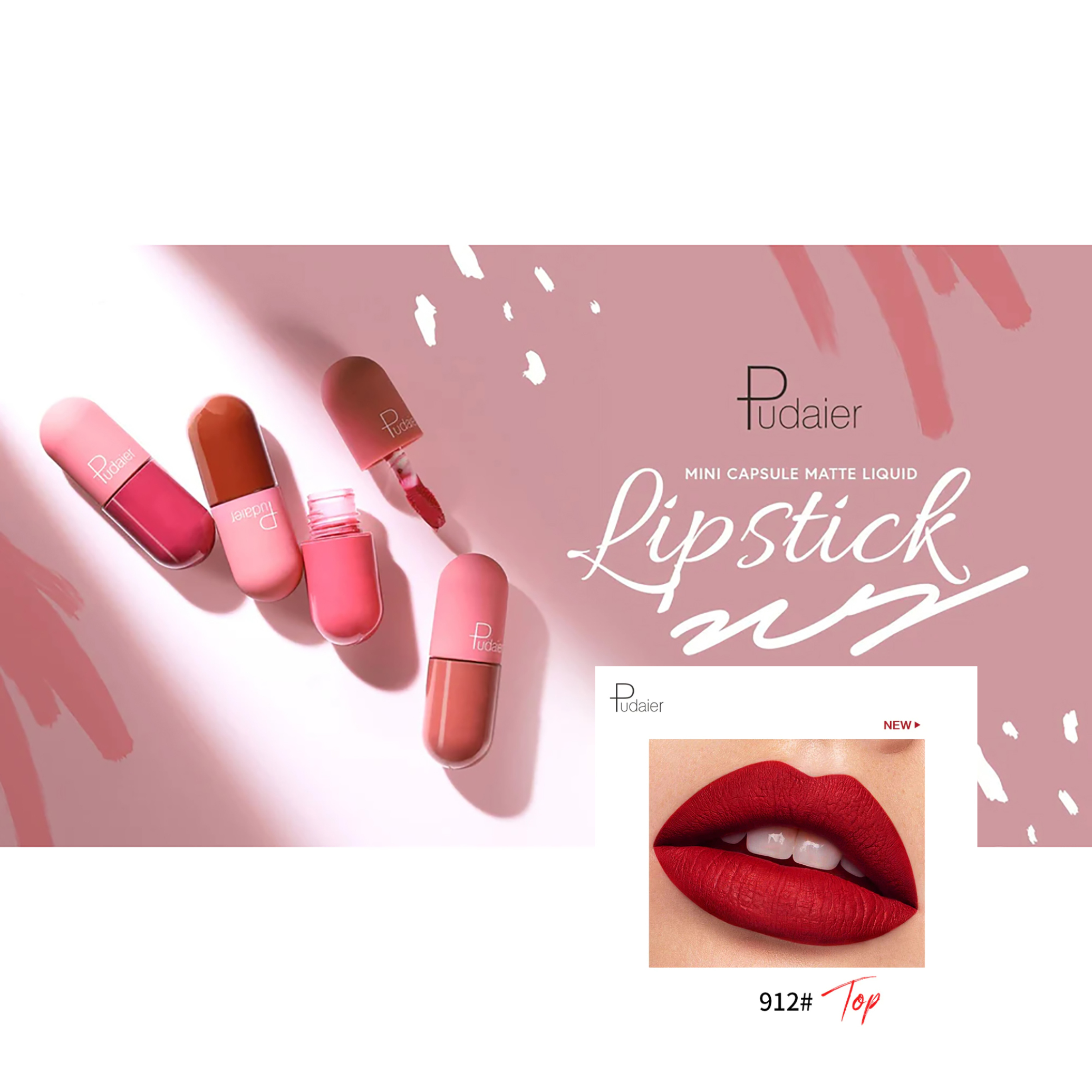  رژ لب مایع مات فوق ماندگار کپسولی پودایر شماره 912 - Pudaier matte liquid pills lipstick 