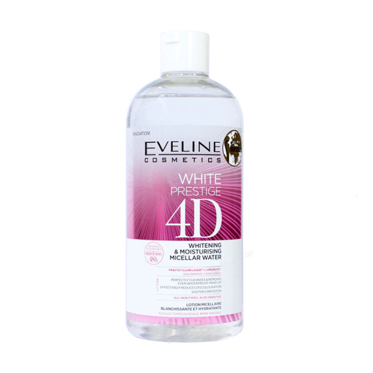 میسلار واتر (پاک کننده آرایش) سفیدکننده 4D اولاین حجم 400 میلی لیتر - EVELINE WHITE PRESTIGE 4D MICELLAR WATER