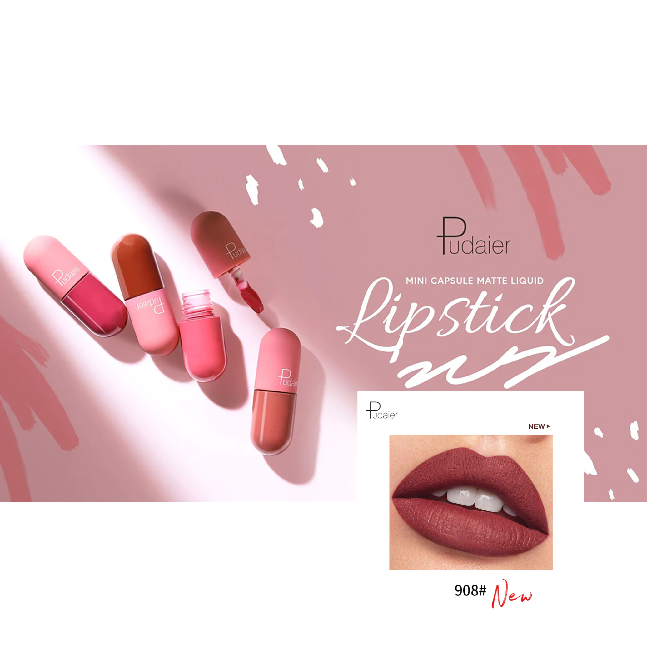  رژ لب مایع مات فوق ماندگار کپسولی پودایر شماره 908 - Pudaier matte liquid pills lipstick 