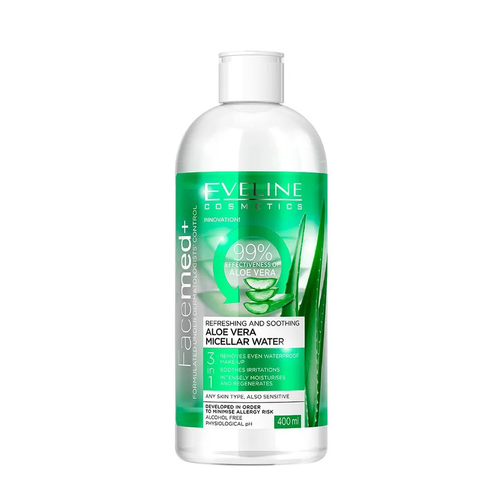  میسلار واتر (پاک کننده آرایش) آلوئه ورا اولاین حجم 400 میلی لیتر - EVELINE ALOE VERA MICELLAR WATER 